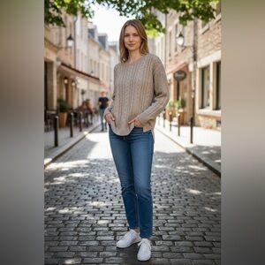 American Eagle Women's Long Sleeve Cable Knit Sweater Size Large Brown Vintage